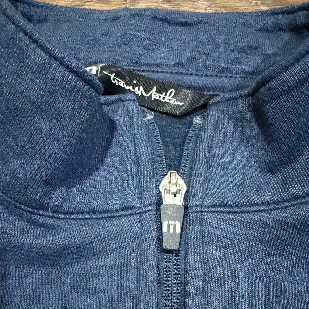 Travis Mathew Men's Blue Quarter-Zip Striped Sweater - Picture 6 of 9
